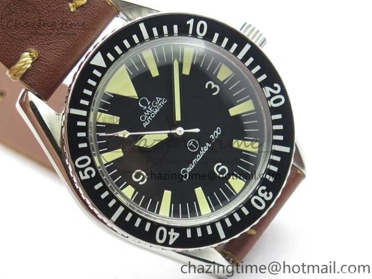 0322 Practical Vintage Seamaster 300 No Date T SS B12 Black Dial On Brown Leather Strap A2836 (Free Nylon Strap) 7910